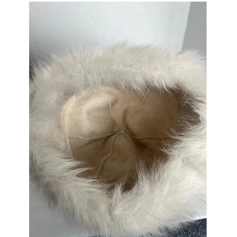 NEW Mongolian Fluffy Furry White‎ Faux Fur Luxury Ear Coverage Bucket Beanie Hat