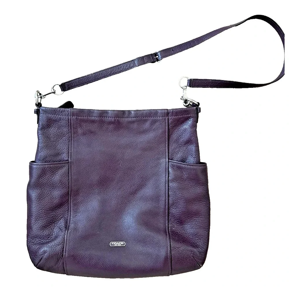 Coach Purse Purple Plum Pebbled Leather Crossbody Hobo Large F31323