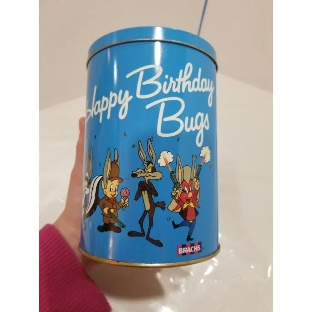 1989 Warner‎ Bros Vintage Loony Tunes Happy Birthday Bugs Blue Tin