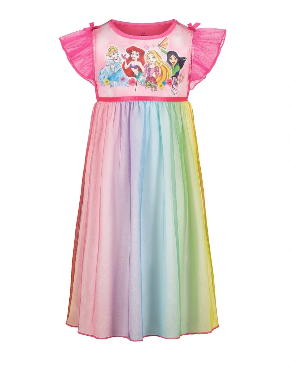 Disney Girls Rainbow Princess Tulle Dress - Hot Pink & Pastel Rainbow