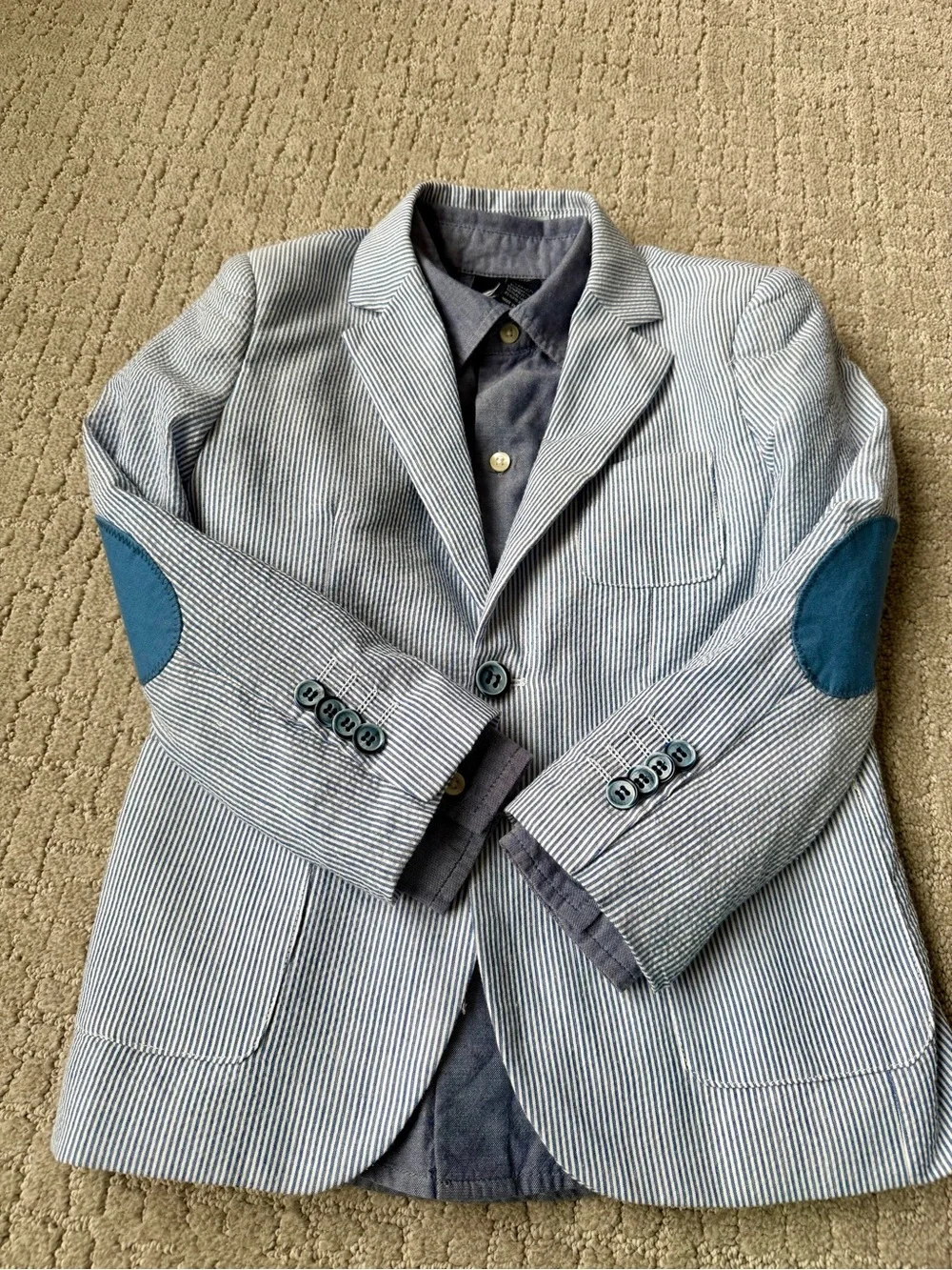 Light Blue White Pinstriped Blazer and Button Down Shirt Size 7