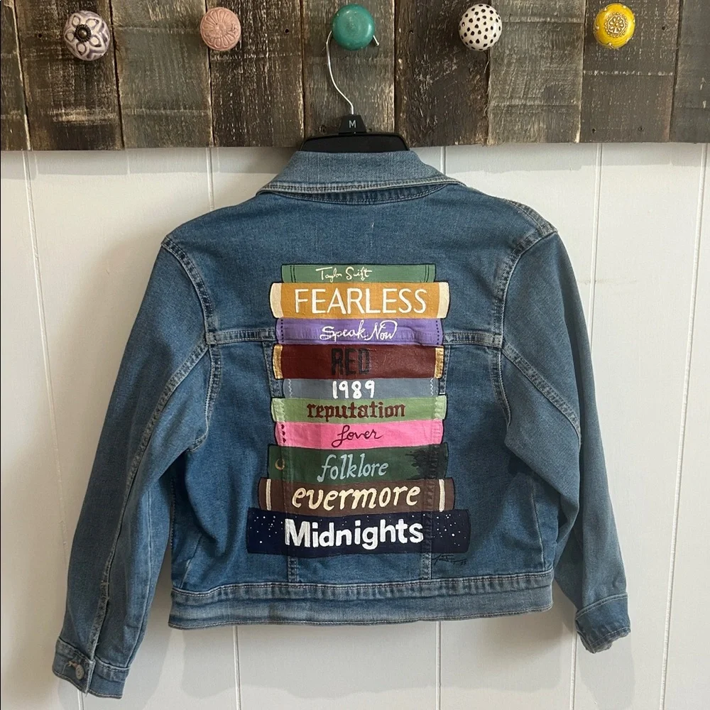 Kids Blue Denim Jean Jacket with Colorful Book Spine Patch