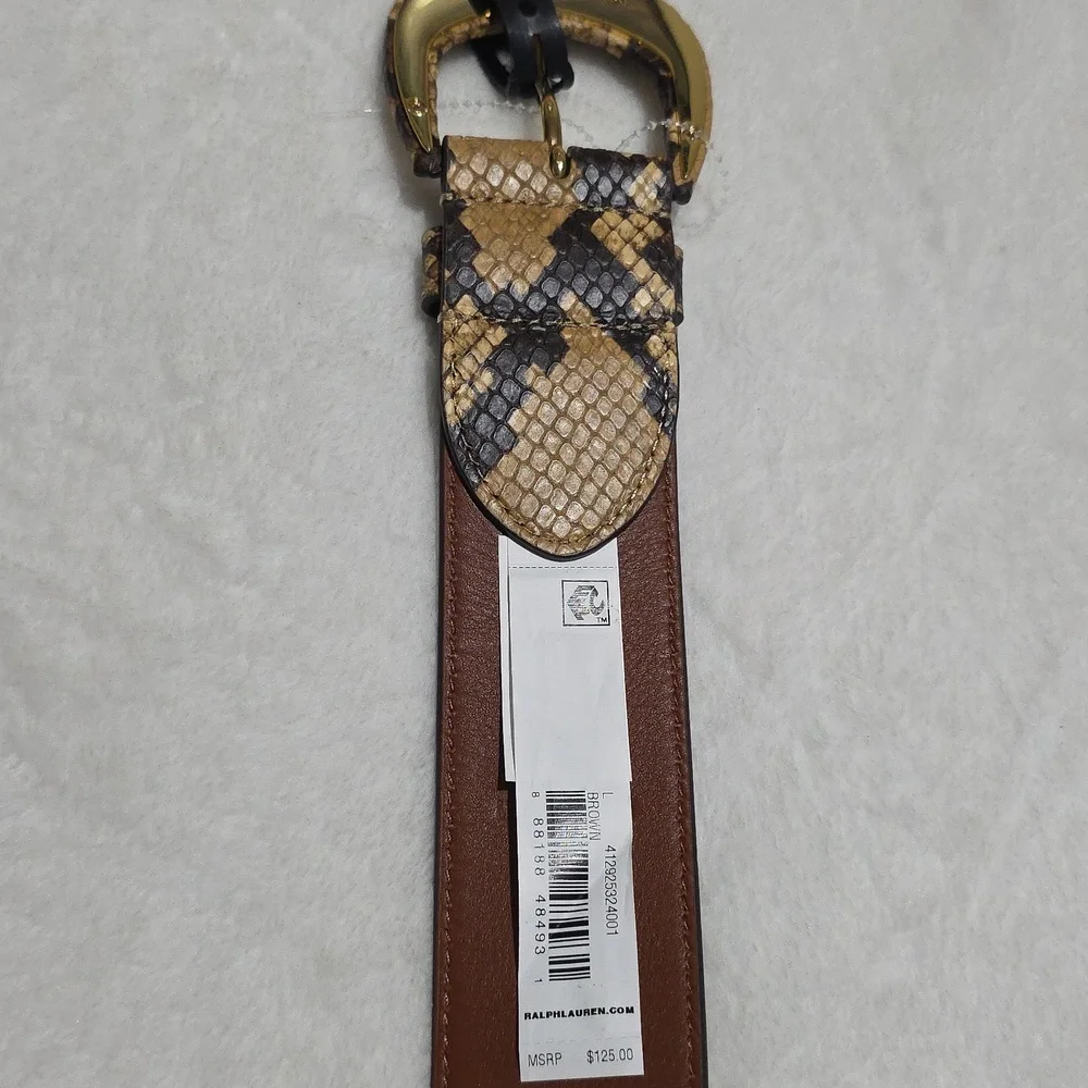 Lauren Ralph Lauren Tan‎ and Black Faux Snakeskin Patterned Belt. M.