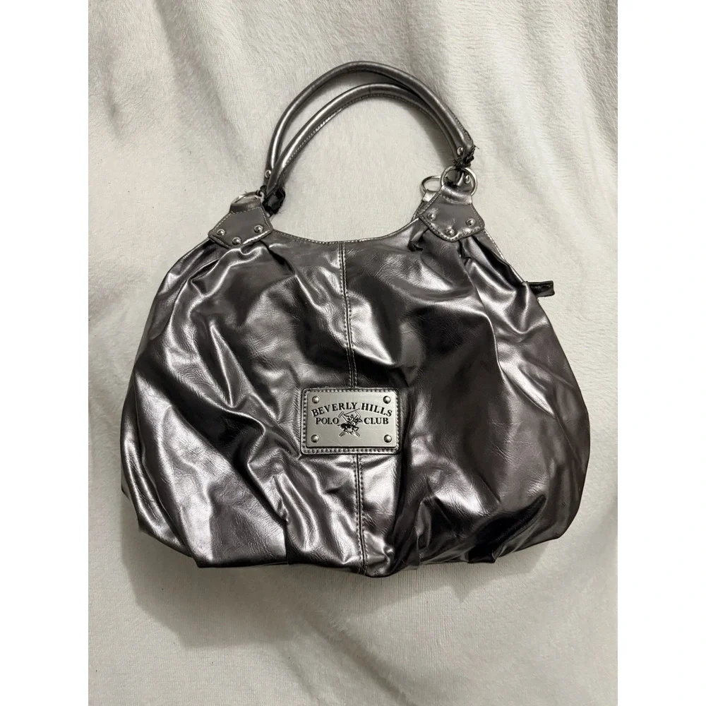 Beverly Hills Polo Club Hobo Bag Pewter Metallic Shoulder Purse