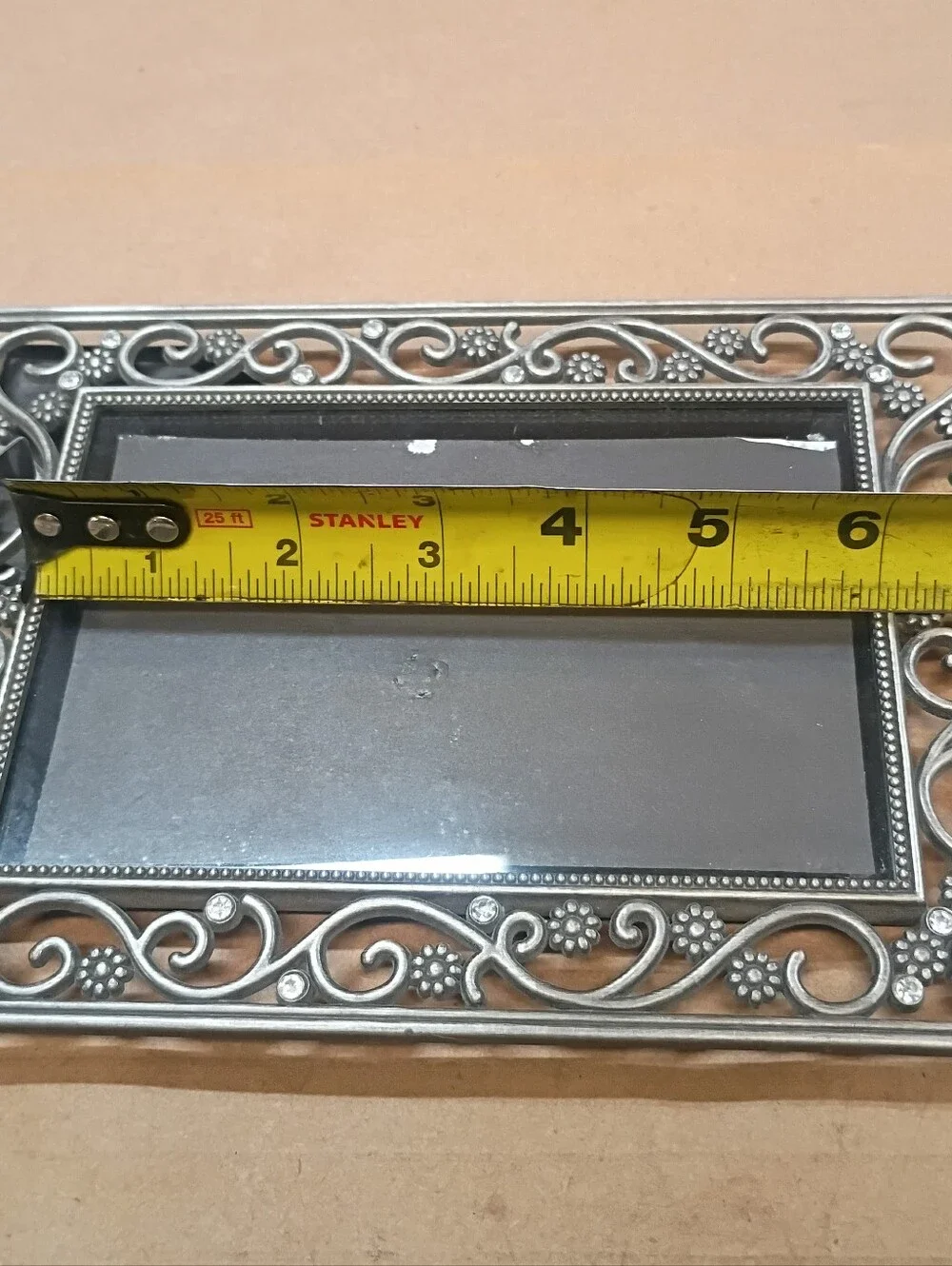 Jeweled Heirloom Faux Silver With Rhinestones Photo Frame For 4x6” Photos