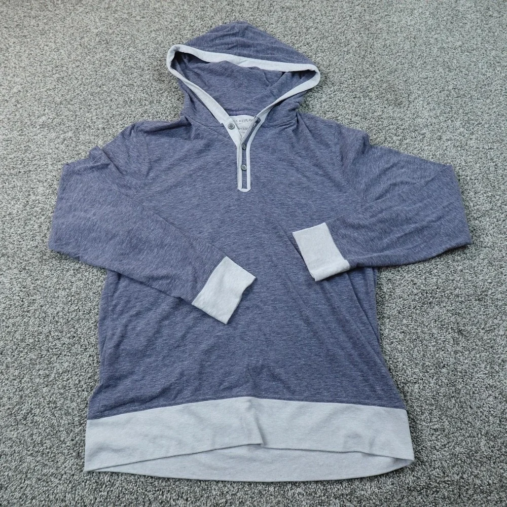 Banana Republic Shirt Mens L Blue Hooded Henley Long Sleeve Hoodie Tee Jersey