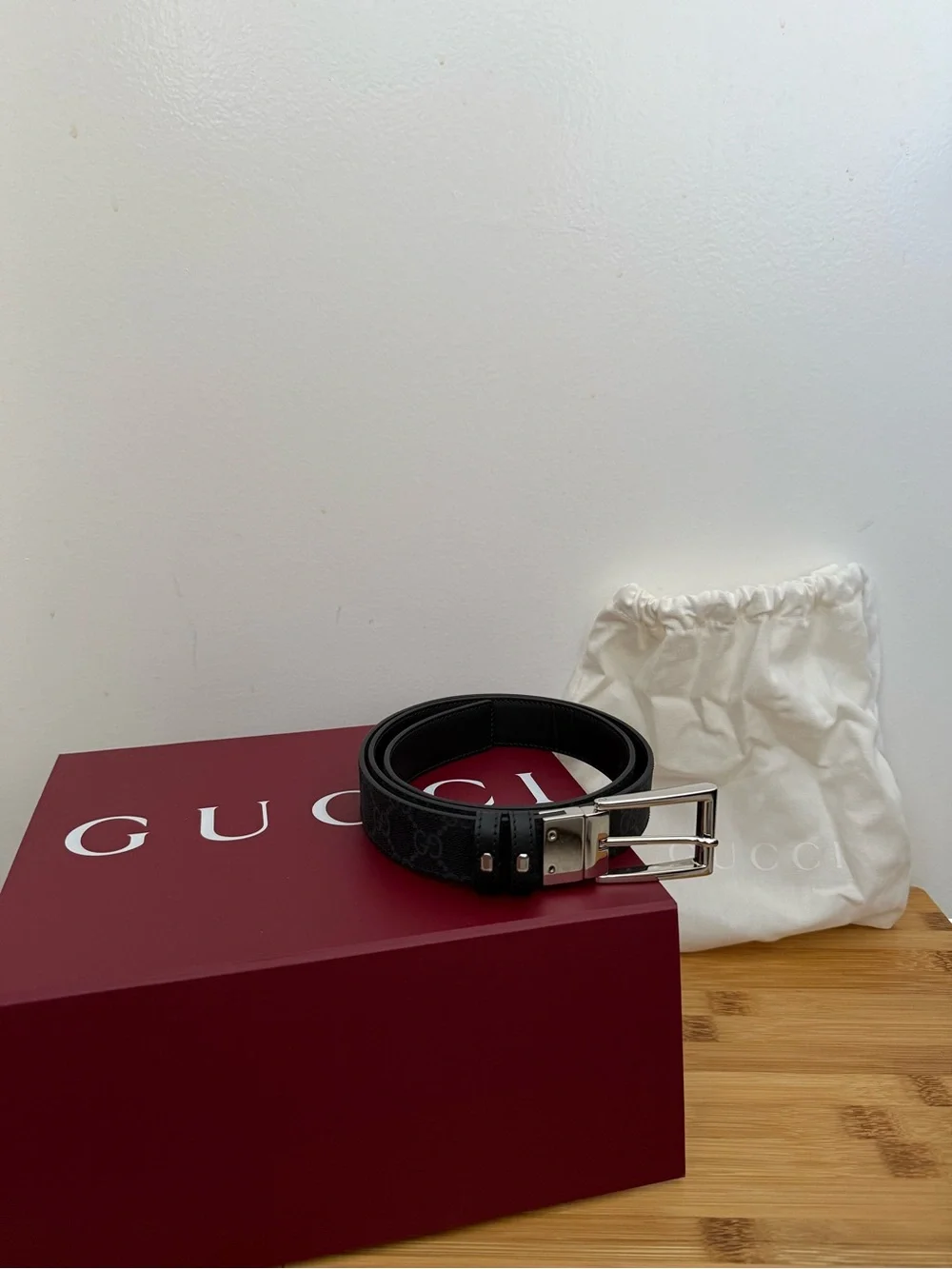 Gucci Black Reversible Leather Belt with Silver-Tone Buckle
