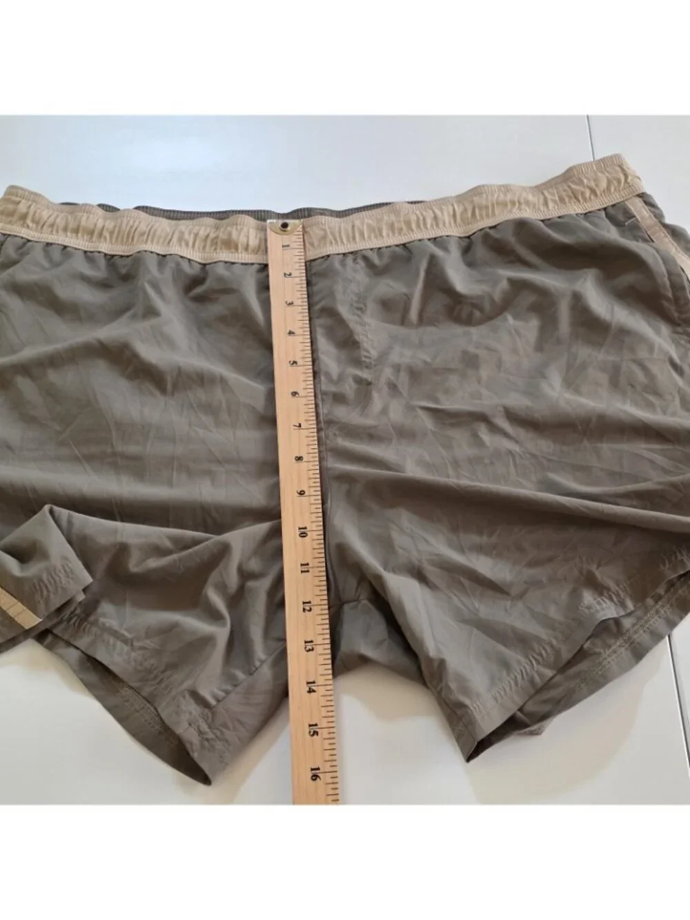 Nero Perla La Perla Swim Trunks Shorts Men XXL Olive Tan Mesh Lined Italy FLAW