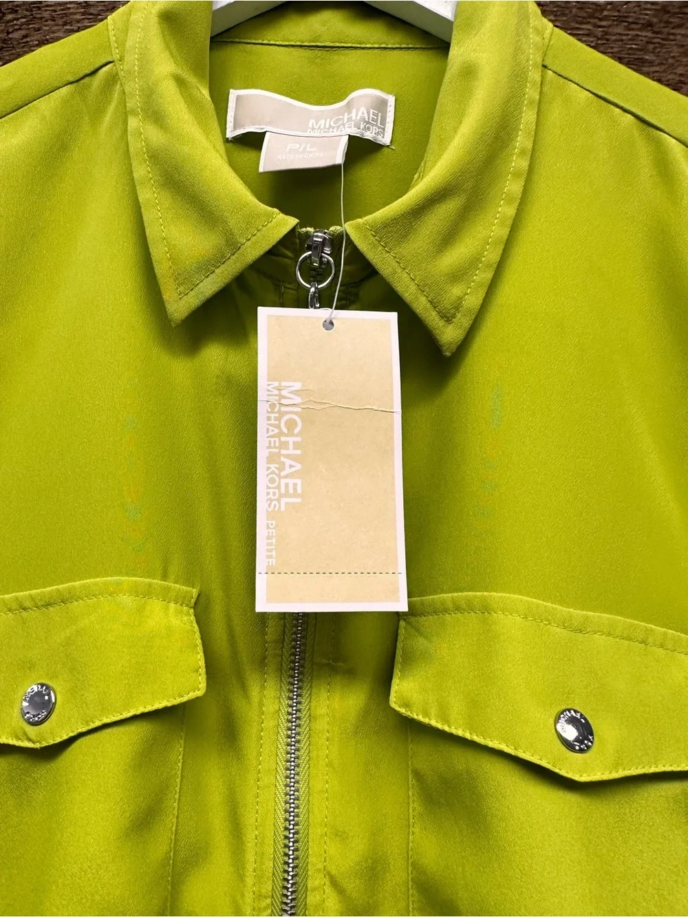 Michael Kors Chartreuse Zip-Front Blouse