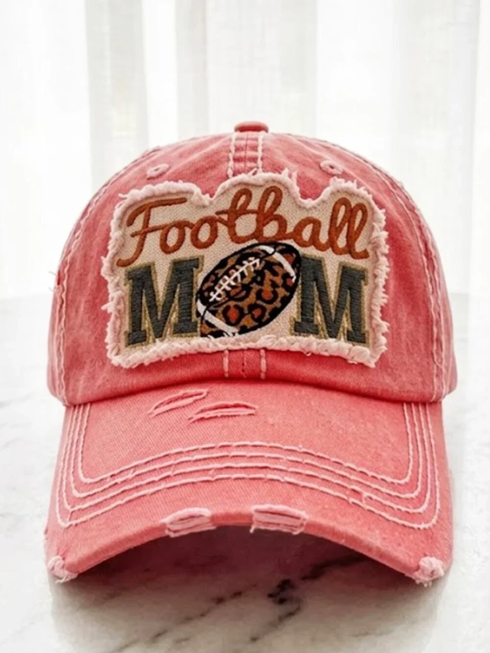 Ladies Pink Football Mom Baseball Cap