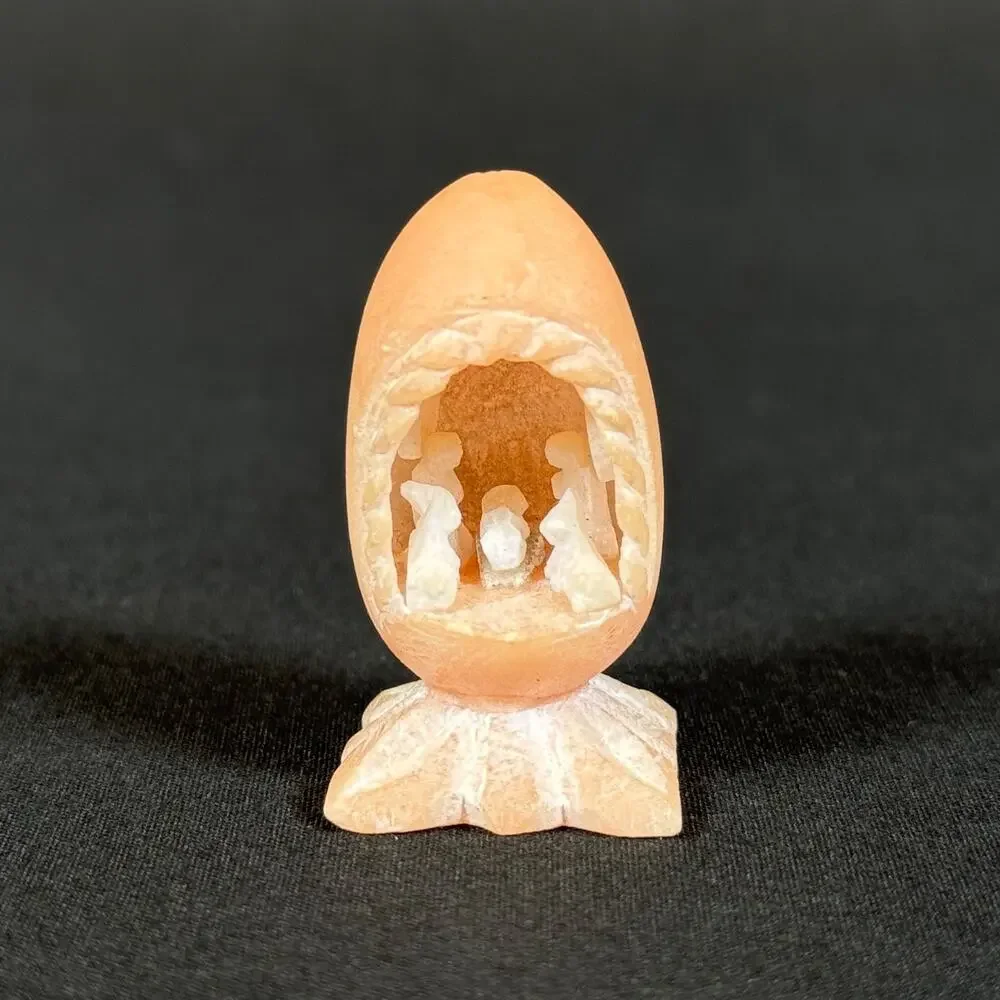 Miniature Carved Stone Egg with Nativity Inside 1.5
