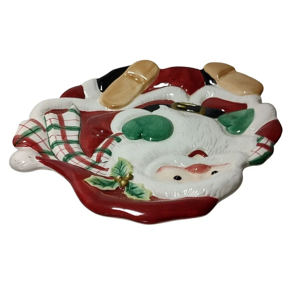 Fitz and Floyd Cookie Dish Tray Plate Christmas Santa Claus Saint Nicholas‎ SEE