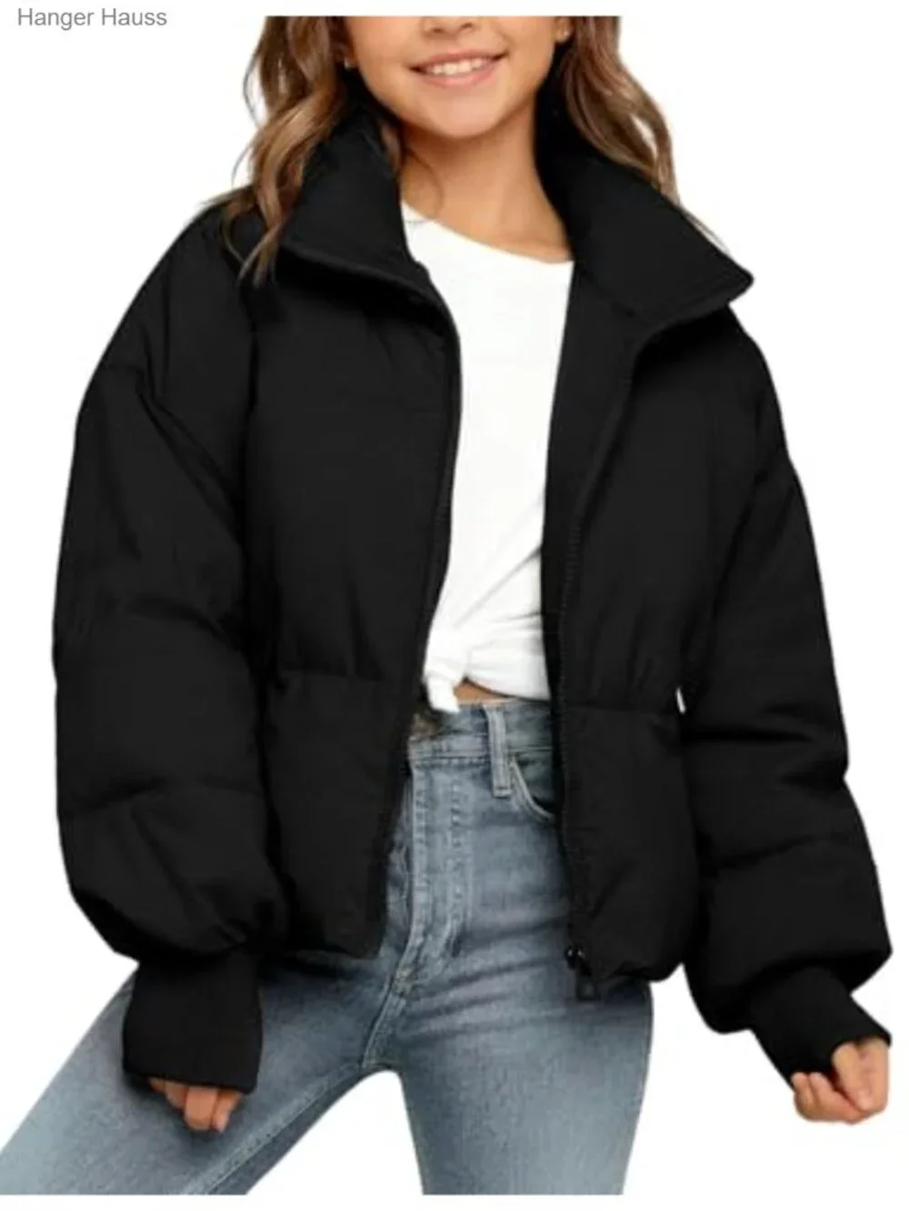 Girls Quilted Puffer Jacket Winter Coat Zip Up Insulated Long Sleeve