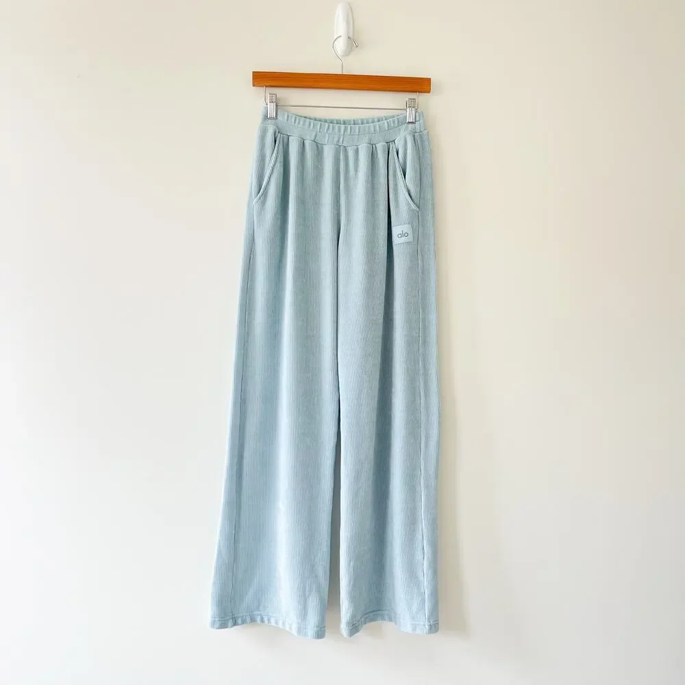 ALO Yoga Chalet Chenille High Waisted Relaxed Wide Leg Pants in Chalk Blue