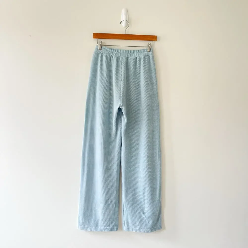 ALO Yoga Chalet Chenille High Waisted Relaxed Wide Leg Pants in Chalk Blue