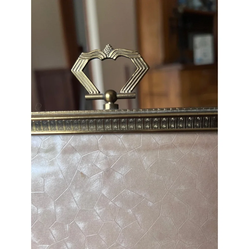 Vintage Brass Tone Picture Frame Shell Corners Heart Finial Wall Hanging