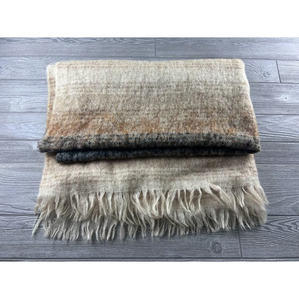 Dartington Hall Mohair Wool Throw Rug Blanket Scarf Striped England 46x68 1206
