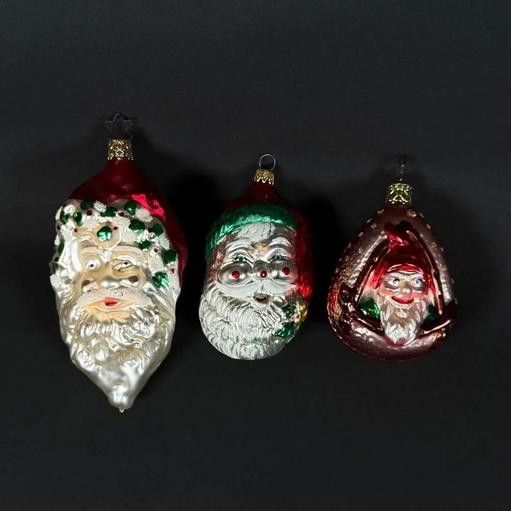 Lot of 3 Old World Christmas tree Inge-Glas Glass Santa Face Head Ornaments vntg
