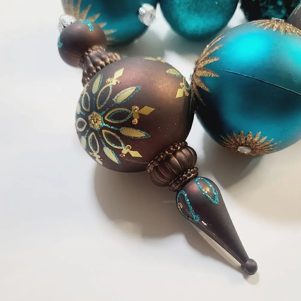 Bundle lot of Blue Gold Brown Glitter Christmas Ornaments