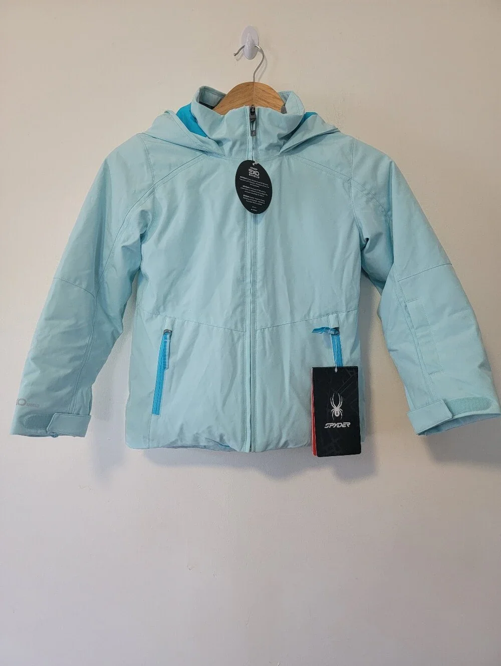 Spyder Kids Light Aqua Hooded Puffer Jacket