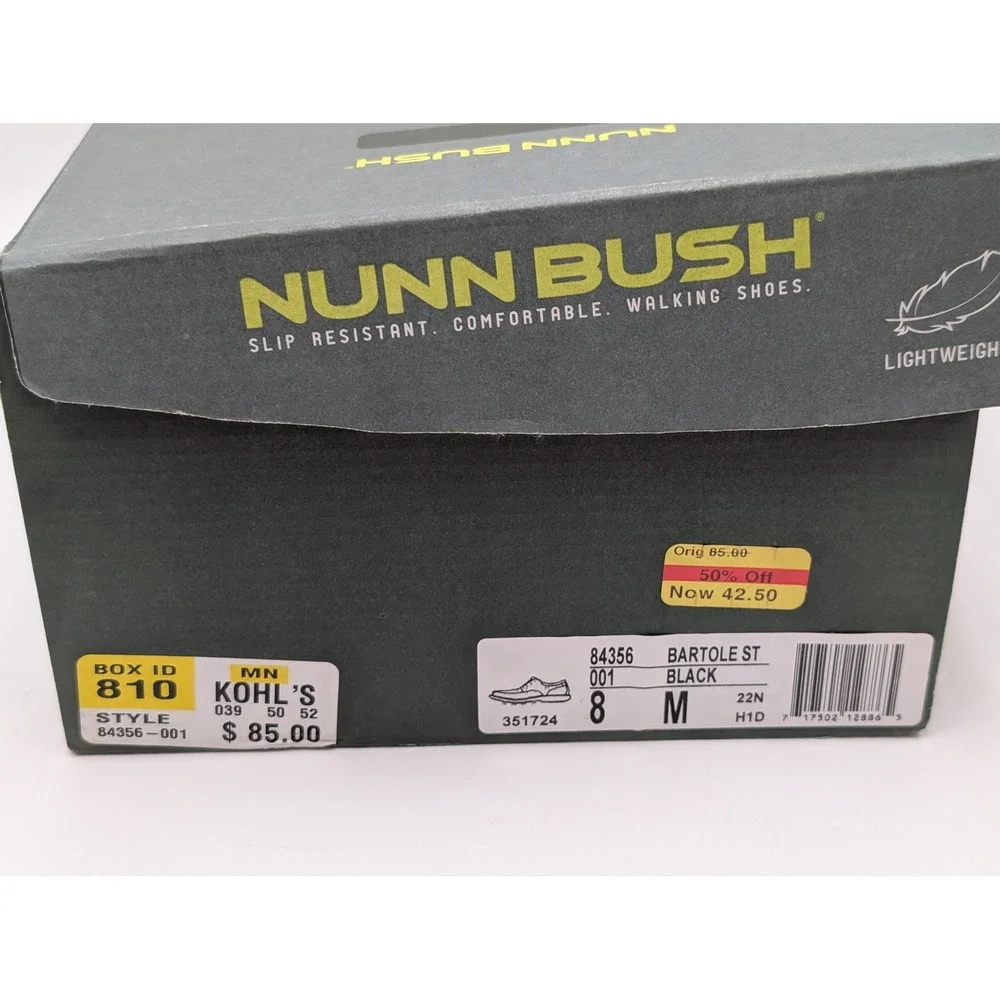 Nunn Bush Oxford Mens 8 Black Bartole ST Leather Bicycle Toe Comfort Gel‎ Dress