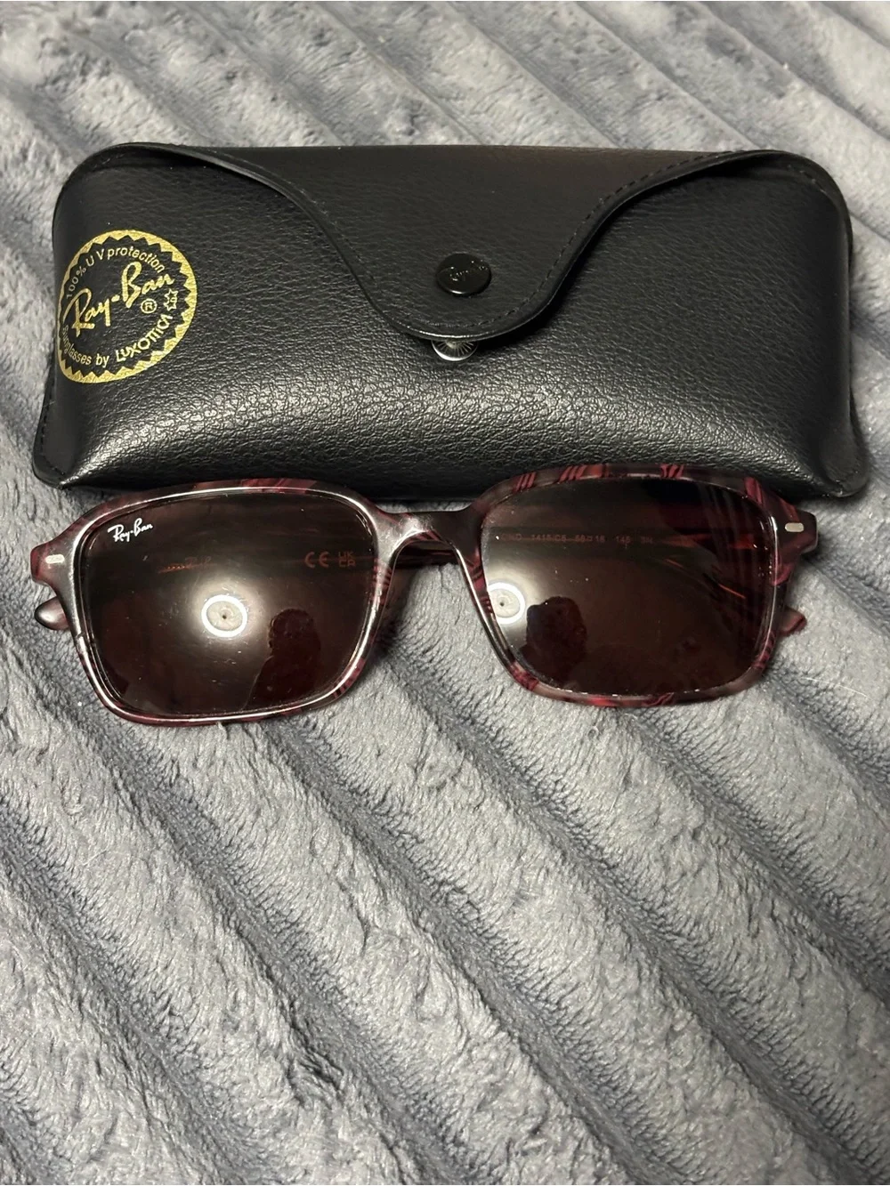 Ray-Ban Burgundy Tortoise Frame Sunglasses with Dark Red Lenses