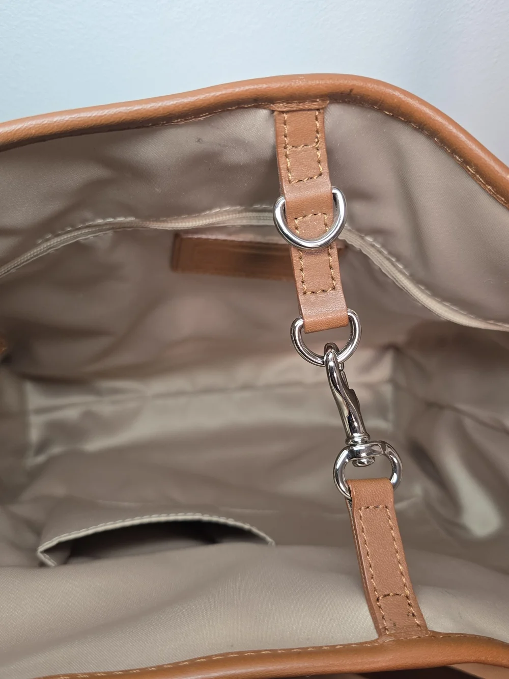 Coach Cream and Navy Tote with Brown Trim
