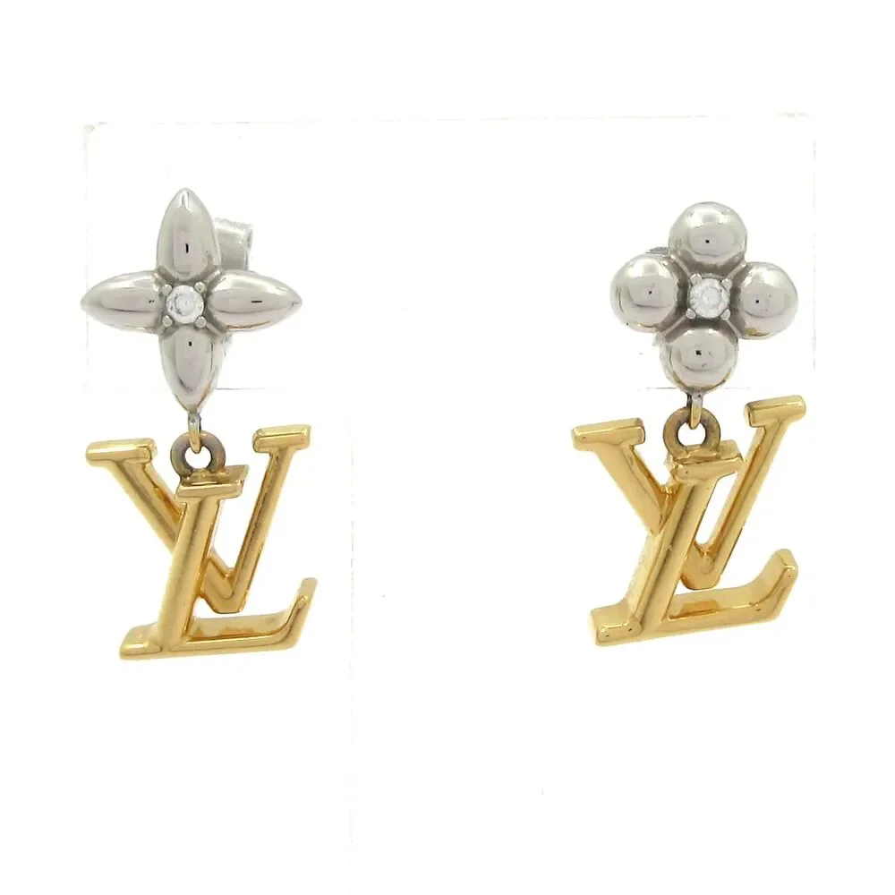 Louis Vuitton Pendant LV Iconic Flower Earrings M01287 Silver Gold Clear