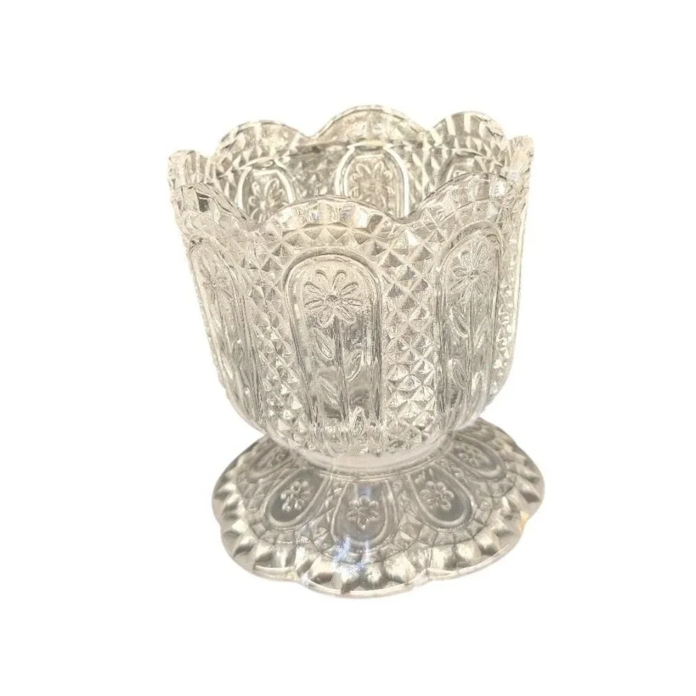 Vintage Avon 1876 Cape Cod Clear Glass Votive Candle Toothpick Holder Scalloped
