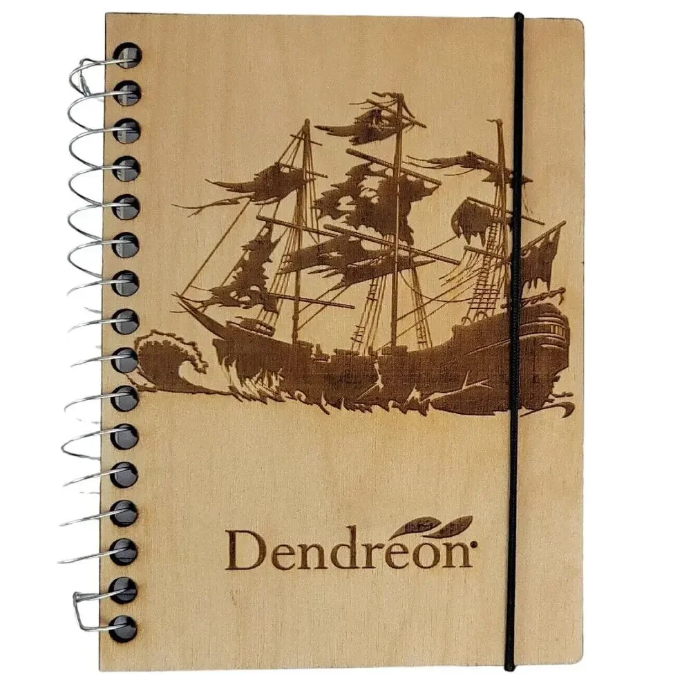 Wood Journal Notebook Clipper Ship Laser Cut Dendreon Pharmaceutical Rep Promo