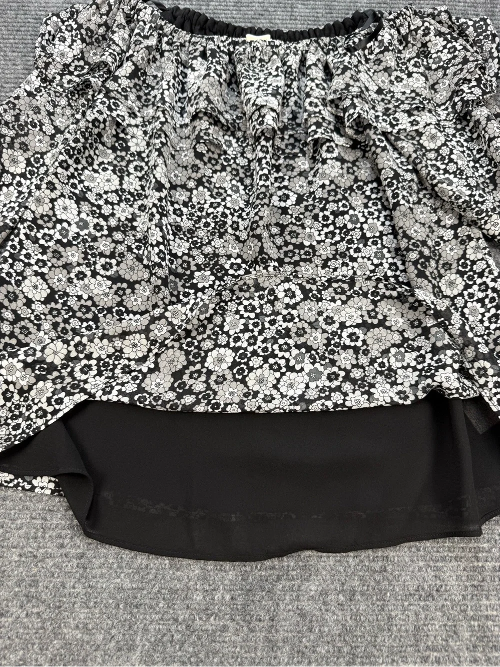 Michael Kors Womens Medium Off Shoulder Floral Blouse Bell Sleeve Lined Black