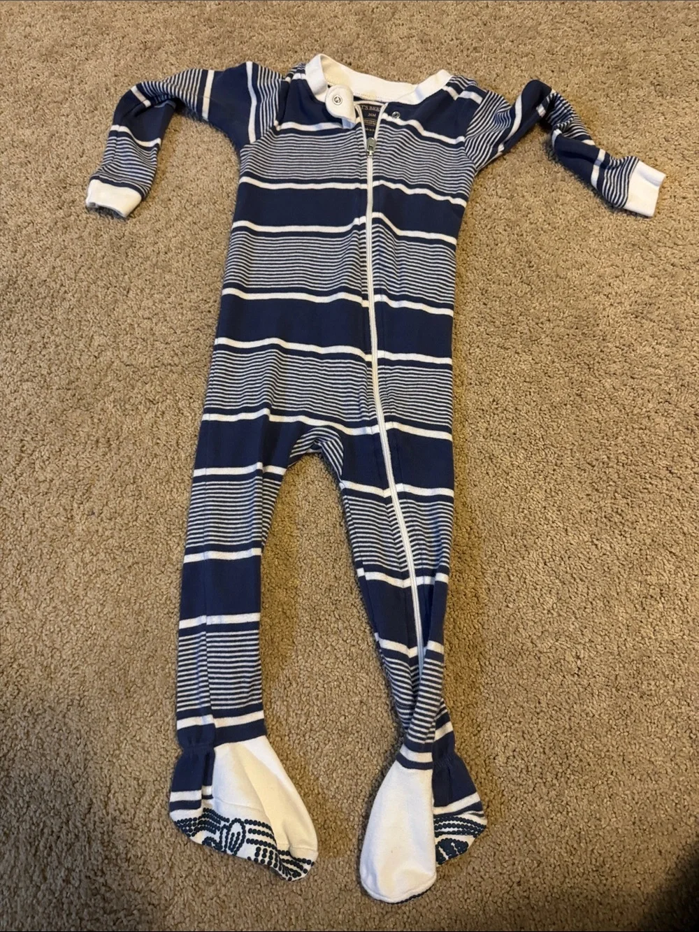 Burt's Bees Baby Navy and White Striped Footed One-Piece
