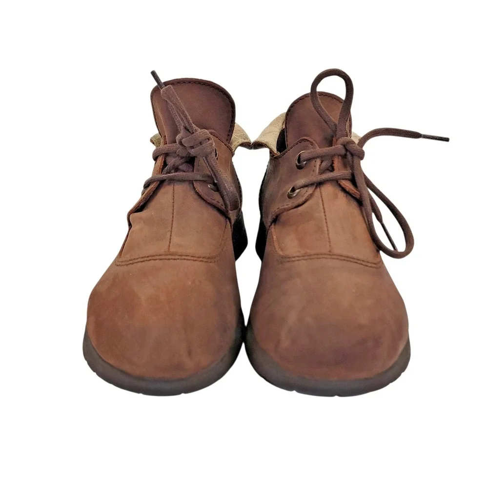 Born Hamids Women's Brown Leather Ankle Boots Booties Block Heel Lace Up Size 8‎