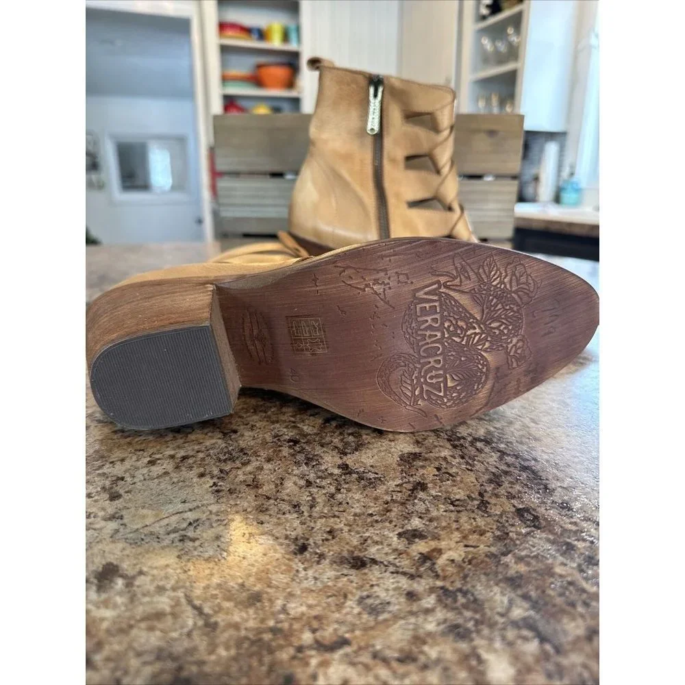 Women’s Tan Cutout Ankle Booties - Stylish Low Block Heel