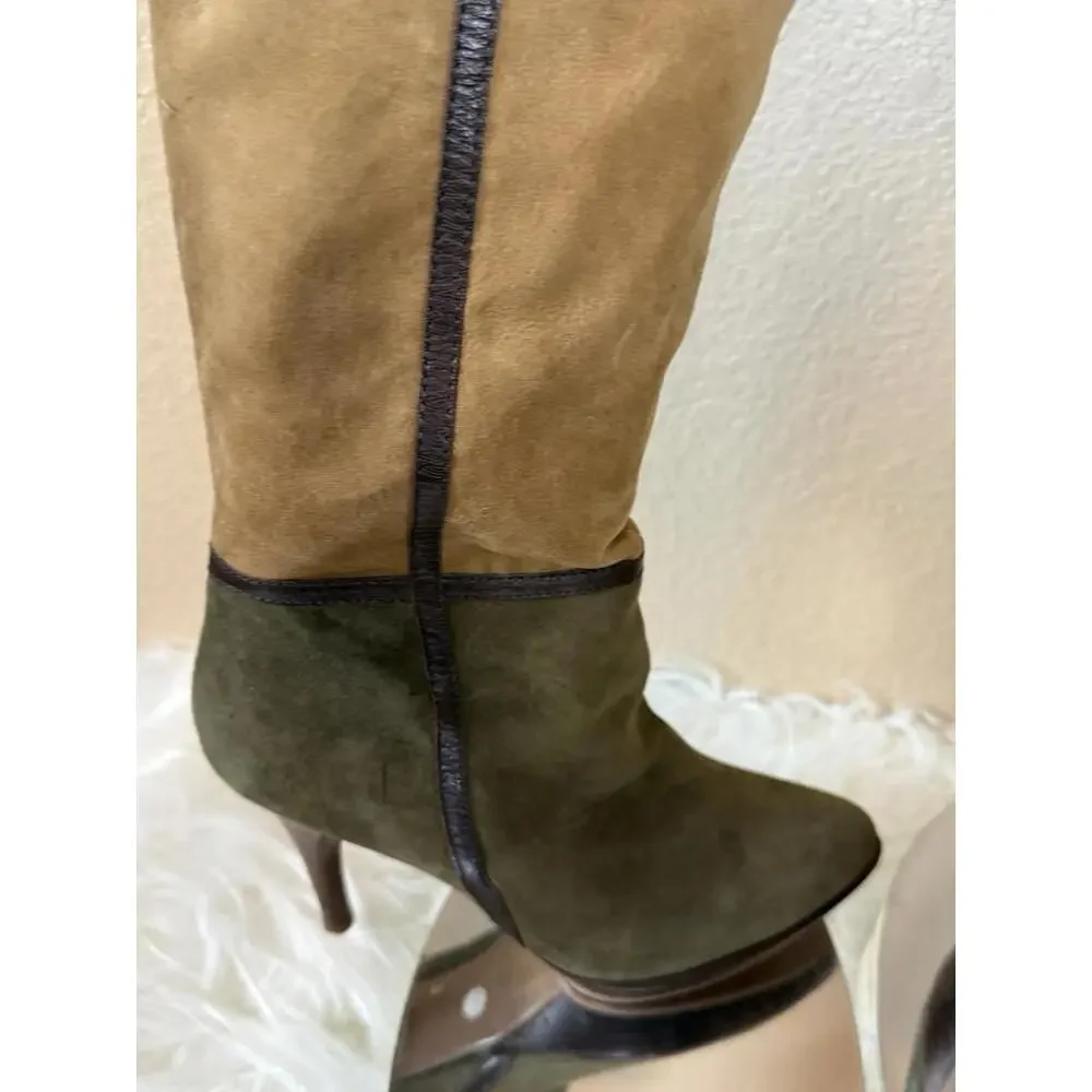 B Makowsky BfKate Leather/Faux Fur Boots Size 6‎ Multicolor Sexy Stiletto
