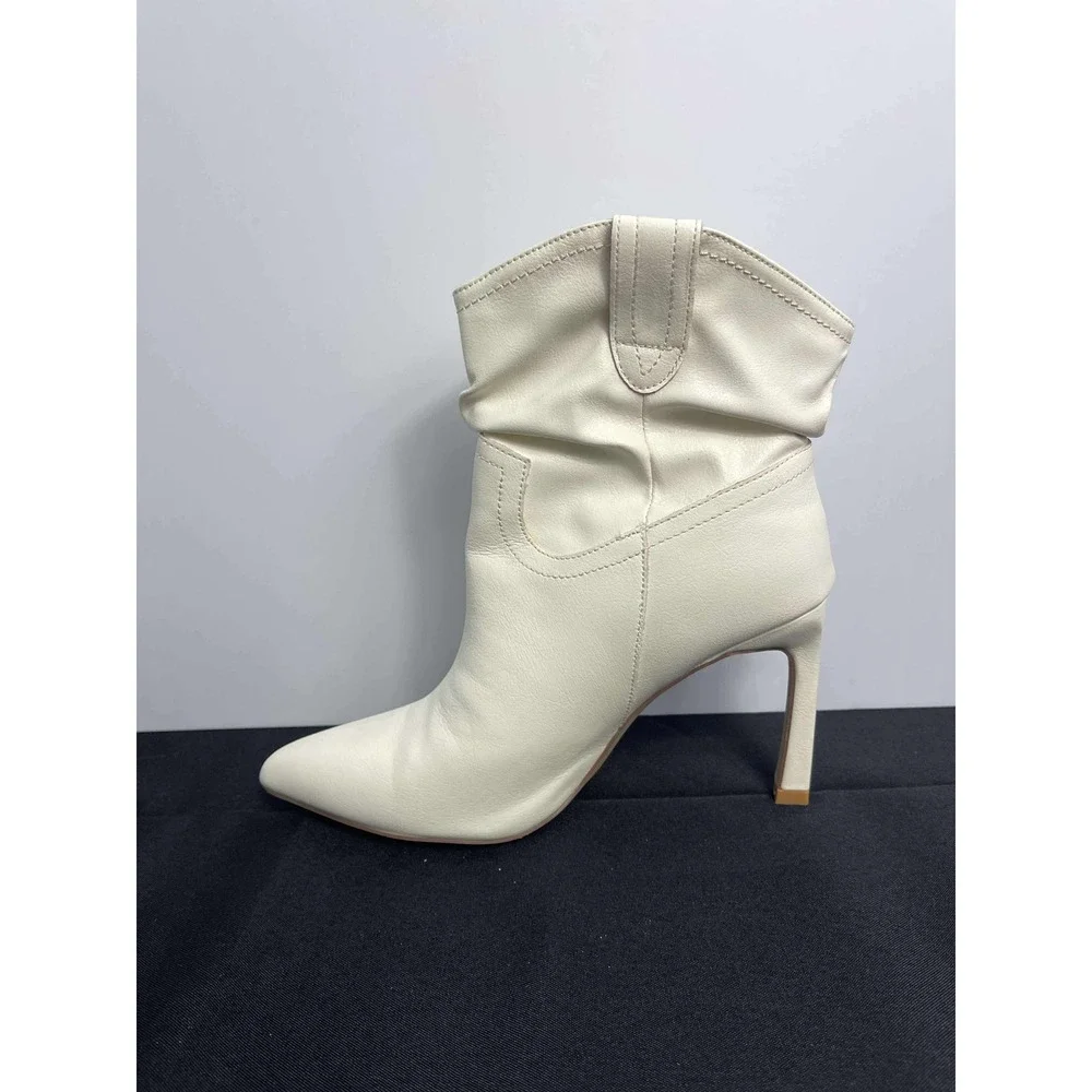 Women's White Pointed Toe Ruched Ankle Boots Stiletto Heel Western‎ Style Size 9