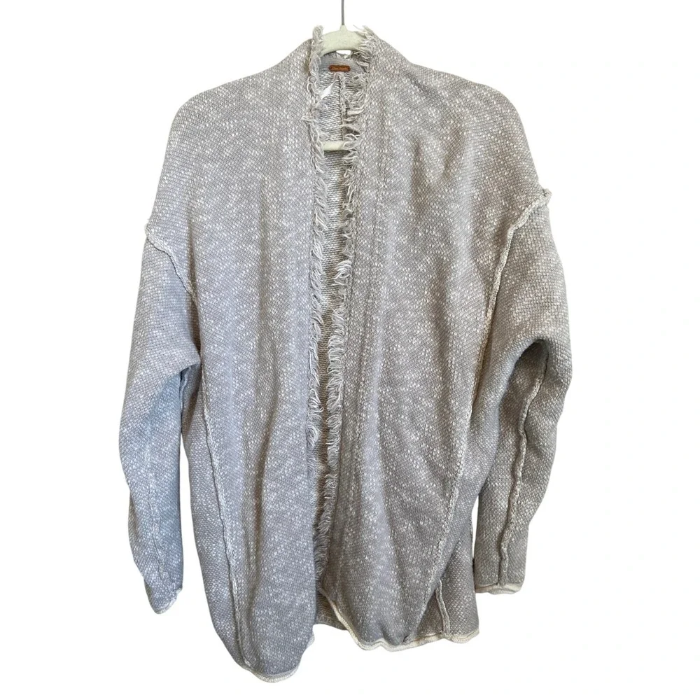 Free People Oversized Knit Cardigan Sweater Light‎ Gray Distressed Size Small