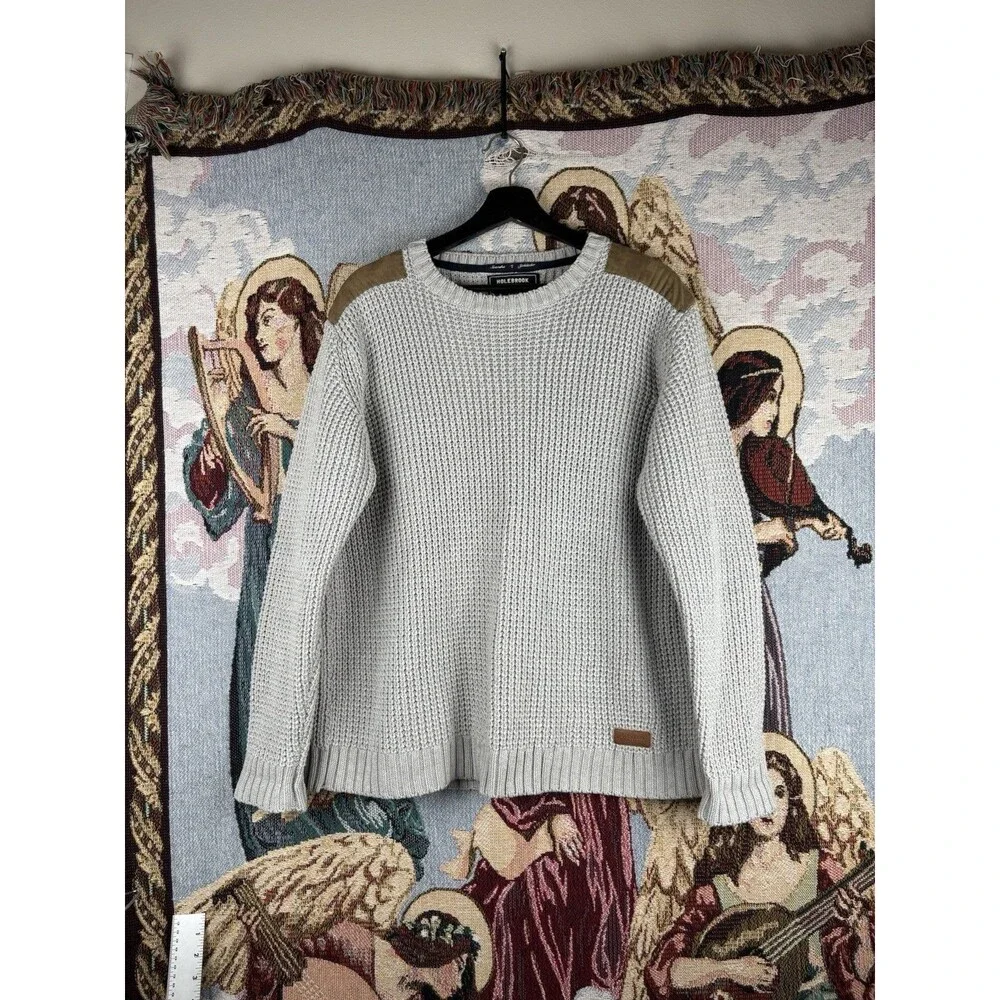 Holebrook Sweden Cotton Chunky Sweater Mens Lg Coastal Nautical Cozy Fish Waffle