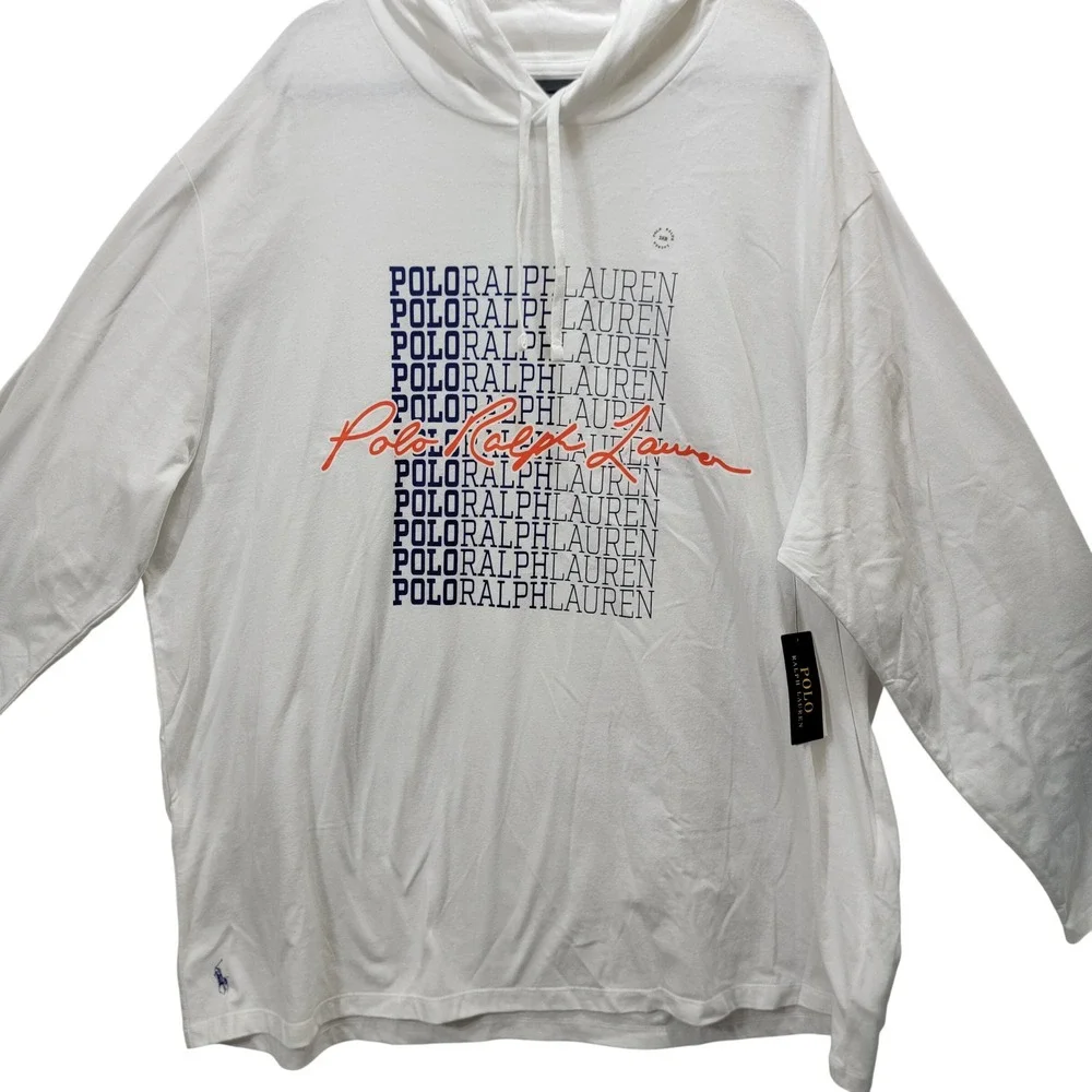 Polo Ralph Lauren Mens 3XB BigTall White Stacked Logo Graphic Hooded T-Shirt NWT