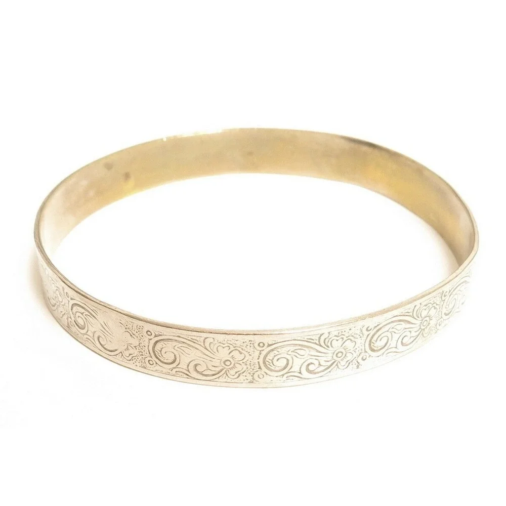 Vintage Ornate Floral Design Bangle Bracelet‎ Silver Plated Hecho in Mexico A834