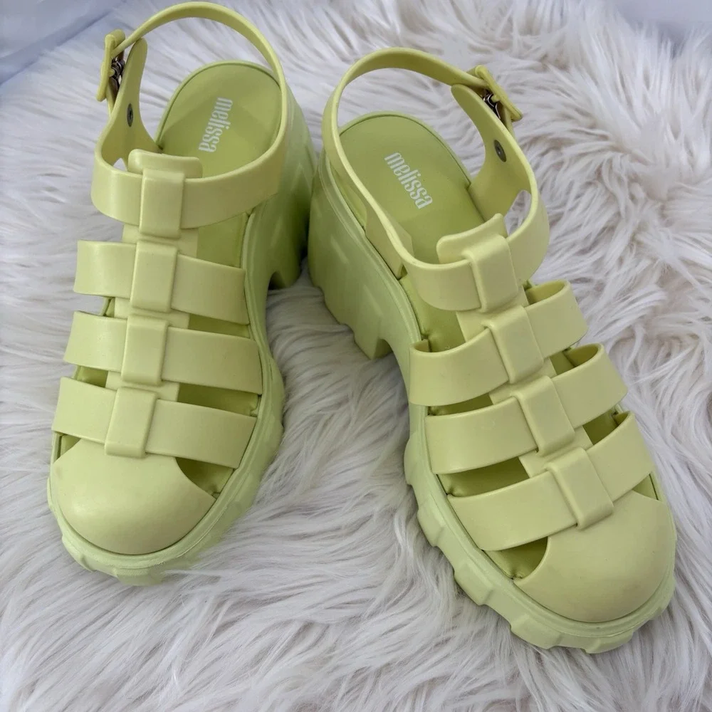 Melissa Megan Platform Fisherman Heels Lime Yellow‎ Size 8