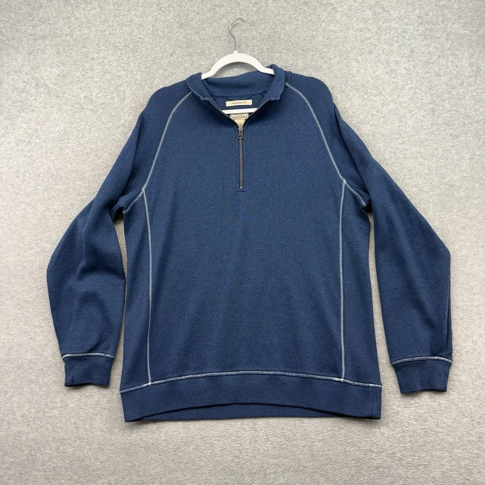 LL Bean Quarter Zip Mens LT Blue Traditional Fit Long Sleeve Pullover Large Tall