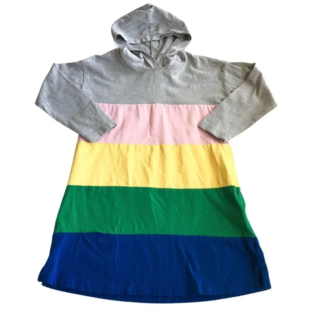 Hanna‎ Andersson Organic Long Sleeve Hooded Color Block Dress - Size 6/7