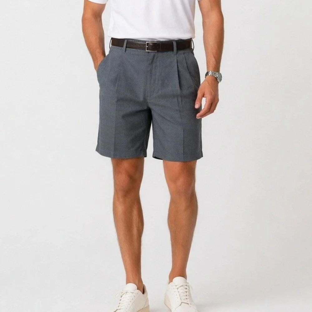 NWT Arnold Palmer‎ Sportsman Microfiber Golf Shorts 40 Pleated Gray Micro Check