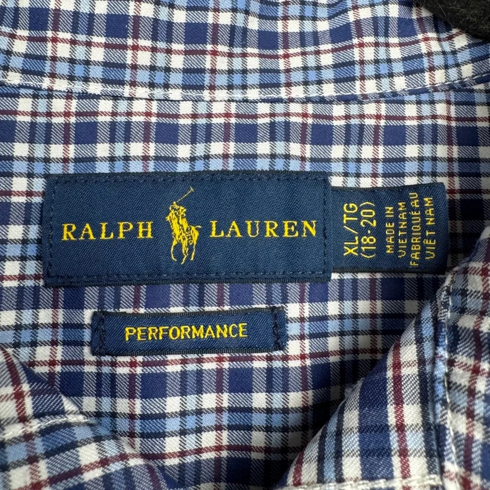 Ralph Lauren Kids Plaid Performance Button Down Shirt XL TG 18-20 Blue Green Red