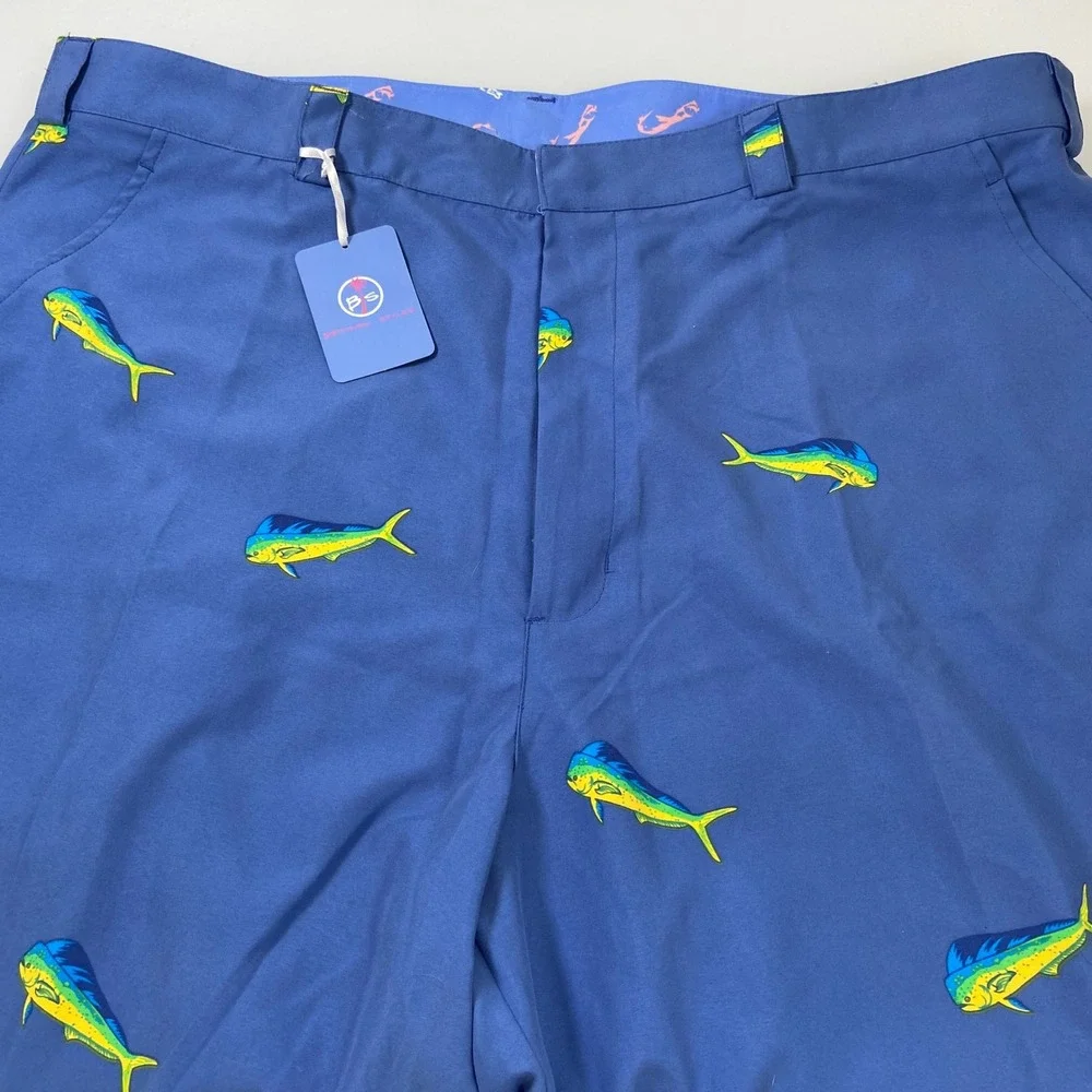Men's Size 42‎ Bermuda Styles Blue Dolphin Fish Print Casual Shorts Beach NEW