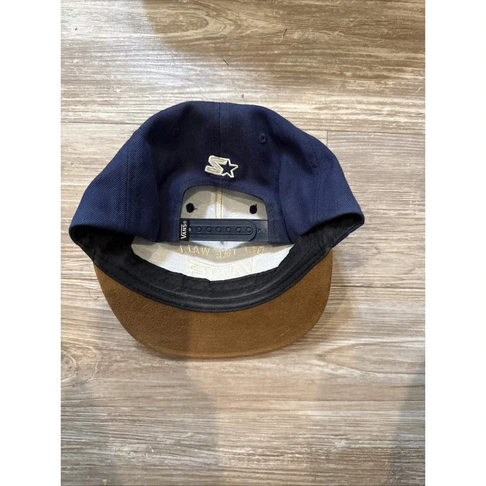 VANS‎ Off The Wall Navy And Brown Suede Leather Premium Adjustable Snap Back Hat