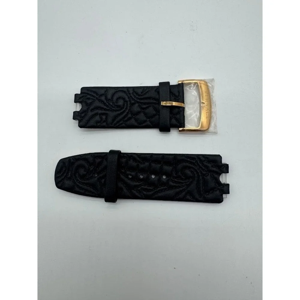Versace Black Leather Watch Strap Gold Buckle‎ Embossed Baroque Replacement Band