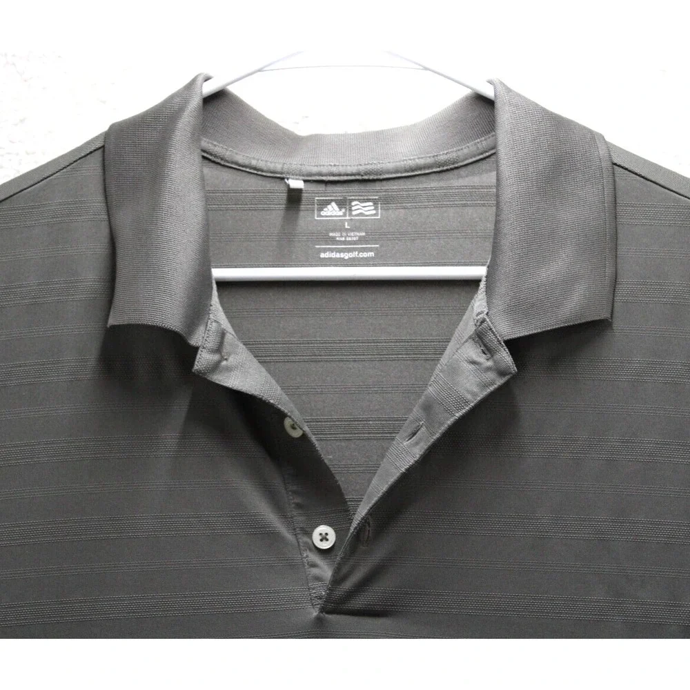 Adidas Golf Mens Polo Shirt‎ Gray Stripe Short Sleeve Performance Size L