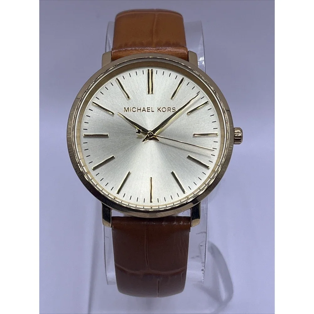 Michael Kors Jaryn Women's Watch Brown Tan Leather Gold Tone MK2496- New Battery